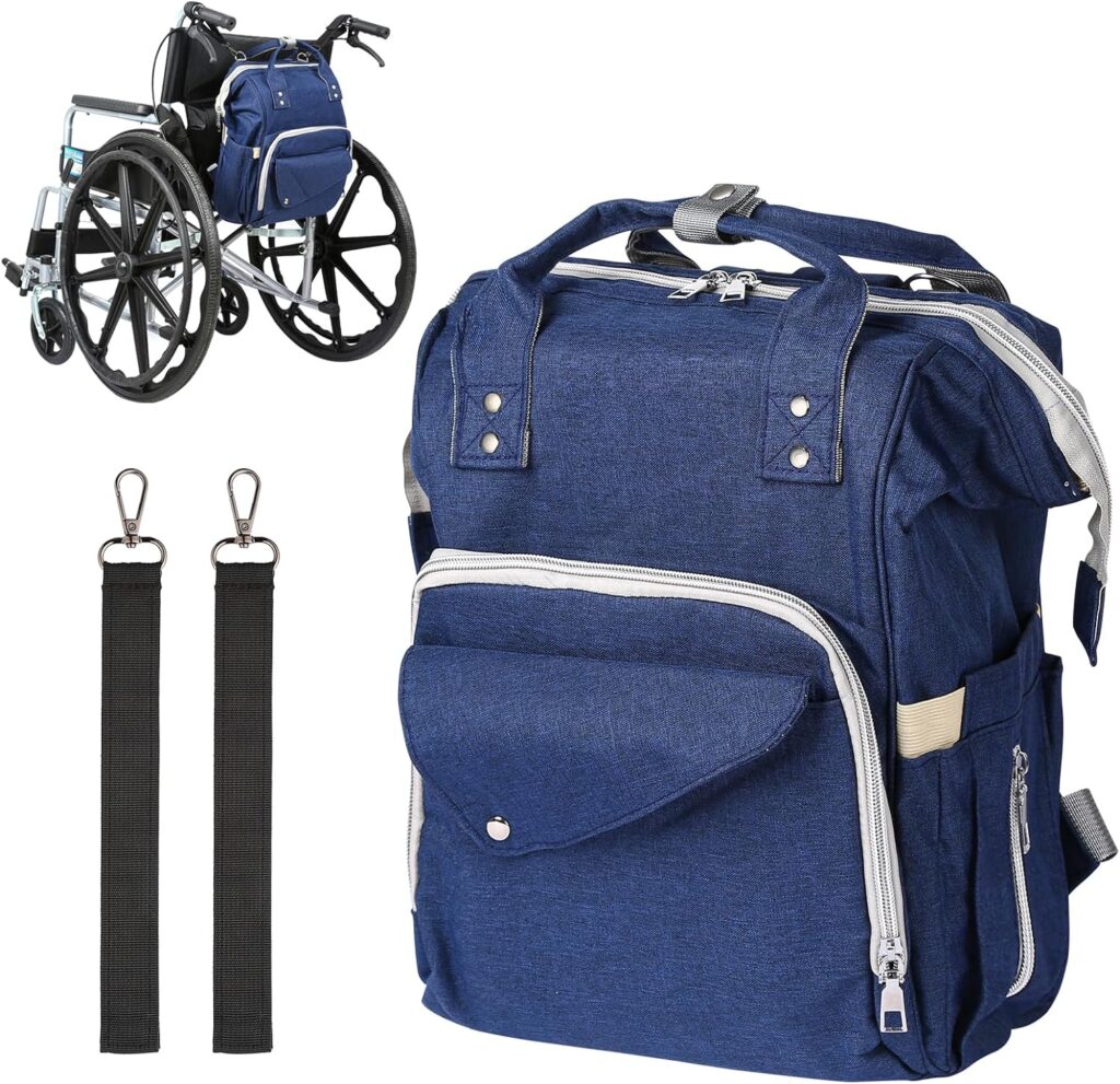 Wheelchair Backpack with Cup Holder, Wheelchair Bags to Hang on Back,Wheelchair Accessories Pouch for Adults Seniors,Wheelchair Storage Accessories (Blue)