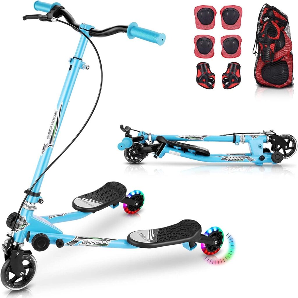 WOOKRAYS Swing Scooter, 3 Wheels Foldable Wiggle Scooter Tri Slider Kick Speeder Push Scooter with Adjustable Handle for Kid Ages 5 Years Old and Up