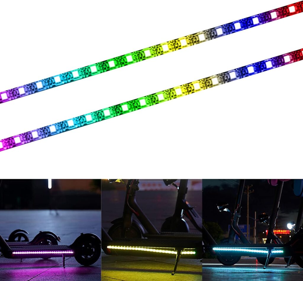 YHGSEE Electric Scooter LED Strip Light, 2 Pack Night Cycling Colorful Lamp Waterproof Safety Skateboard Scooter Accessories for Xiaomi M365/pro, for Outdoor Ninebot/Mercane Wide Wheel Scooter 50cm