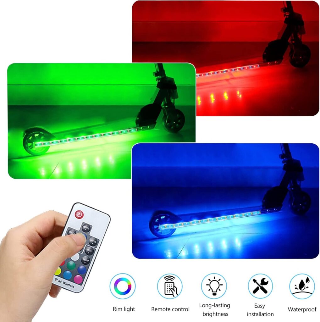 YHGSEE Scooter LED Light, Remote Control Scooter Strip Light, Color Change Night Cycling Waterproof Safety Skateboard Decorative Accessories for Xiaomi/Ninebot/Wide Wheel Kick Scooter Outdoor 50 CM