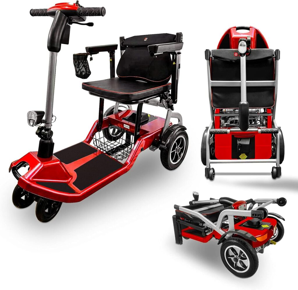 ZiiLIF R3b - Red Ultra Lightweight (37.5 lb) Folding Powered Mobility Scooter for Senior/Adult- Easy for Travel - Airlines Approved with Warranty