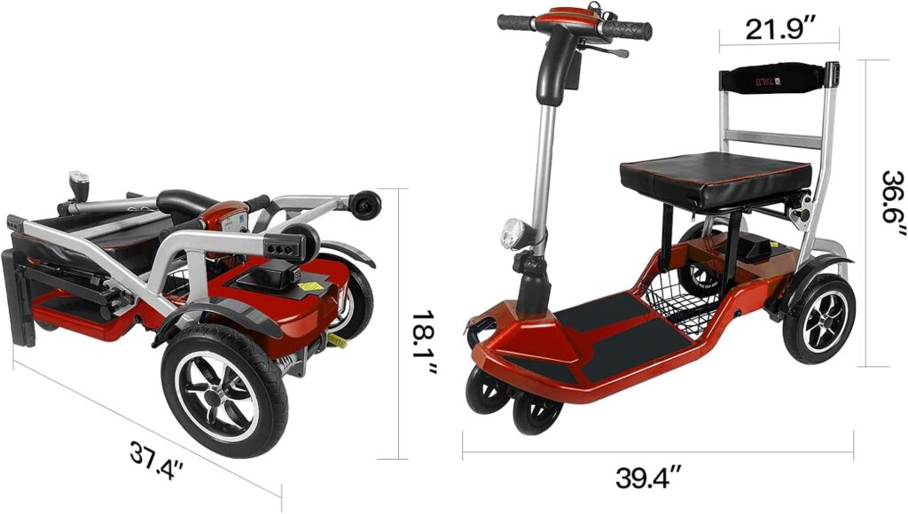 ZiiLIF R3b - Red Ultra Lightweight (37.5 lb) Folding Powered Mobility Scooter for Senior/Adult- Easy for Travel - Airlines Approved with Warranty