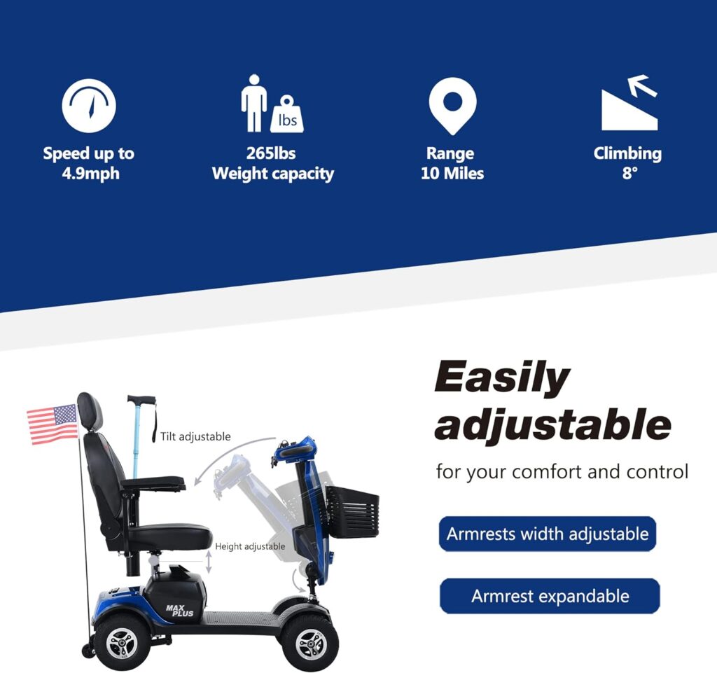 Electric Powered Mobility Scooters for Seniors Adults 300lbs Max Weight, 4 Wheel Folding Mobility Wheelchair for Travel - Long Range Power Battery w/Charger and Basket
