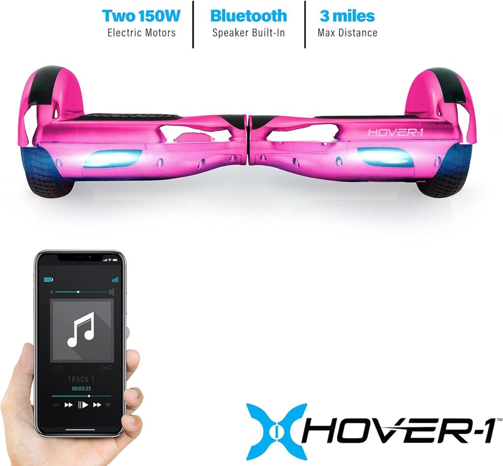 Hover-1 Matrix Electric Self-Balancing Hoverboard with 6.5” LED Tires, Color-Changing Fender Lights, Dual 150W Motors, 7 mph Max Speed, and 3 Miles Max Range