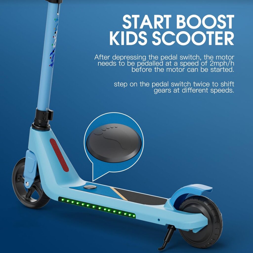 LINGTENG Electric Scooter for Kids Age of 6-10, Kick-Start Boost Kids Scooter with Adjustable Speed and Height, Kids Scooter with Flash Wheel  Deck Lights（Black）