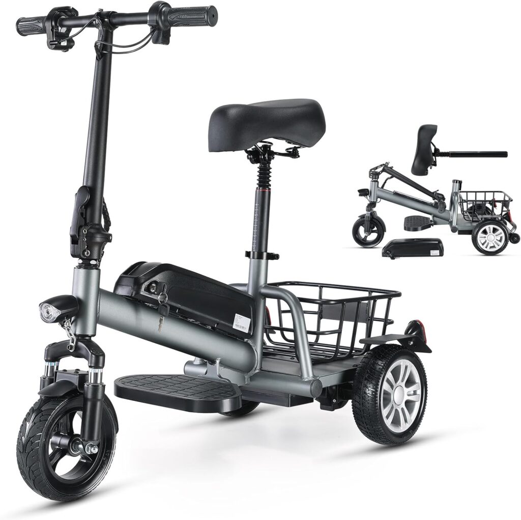 Tripaide 20KM Long Rang - 3 Wheel Mobility Scooters Weight 46lbs, 5mph Foldable Motorized Mobility Scooters for Adults, Power Scooters for Seniors Support 280lbs