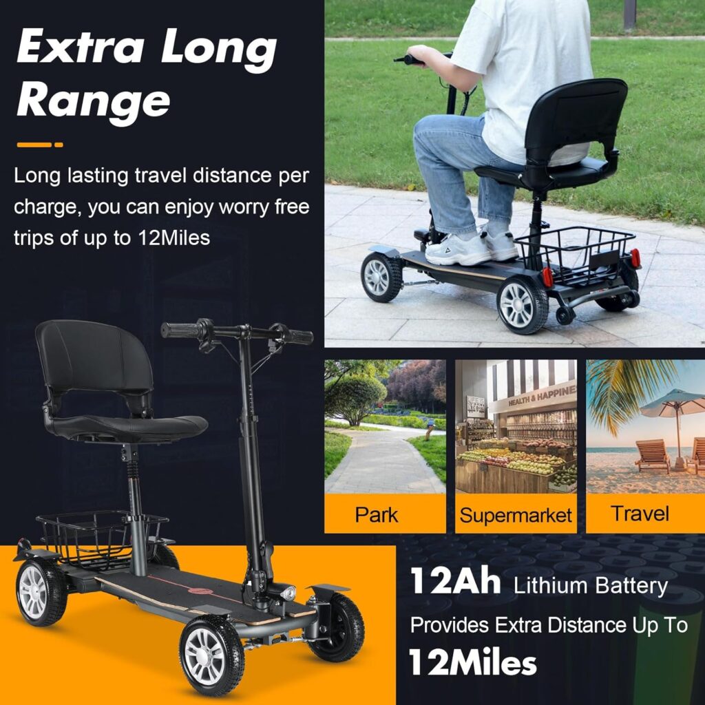 Tripaide 20KM Long Rang - 3 Wheel Mobility Scooters Weight 46lbs, 5mph Foldable Motorized Mobility Scooters for Adults, Power Scooters for Seniors Support 280lbs