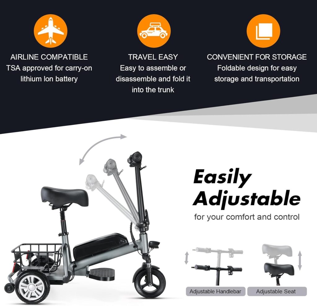 Tripaide 20KM Long Rang - 3 Wheel Mobility Scooters Weight 46lbs, 5mph Foldable Motorized Mobility Scooters for Adults, Power Scooters for Seniors Support 280lbs