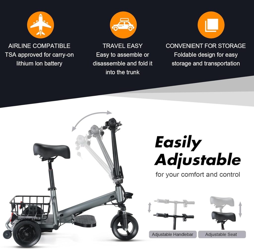 Tripaide 20KM Long Rang - 3 Wheel Mobility Scooters Weight 46lbs, 9.3mph Foldable Motorized Mobility Scooters for Adults, Power Scooters for Seniors Support 280lbs