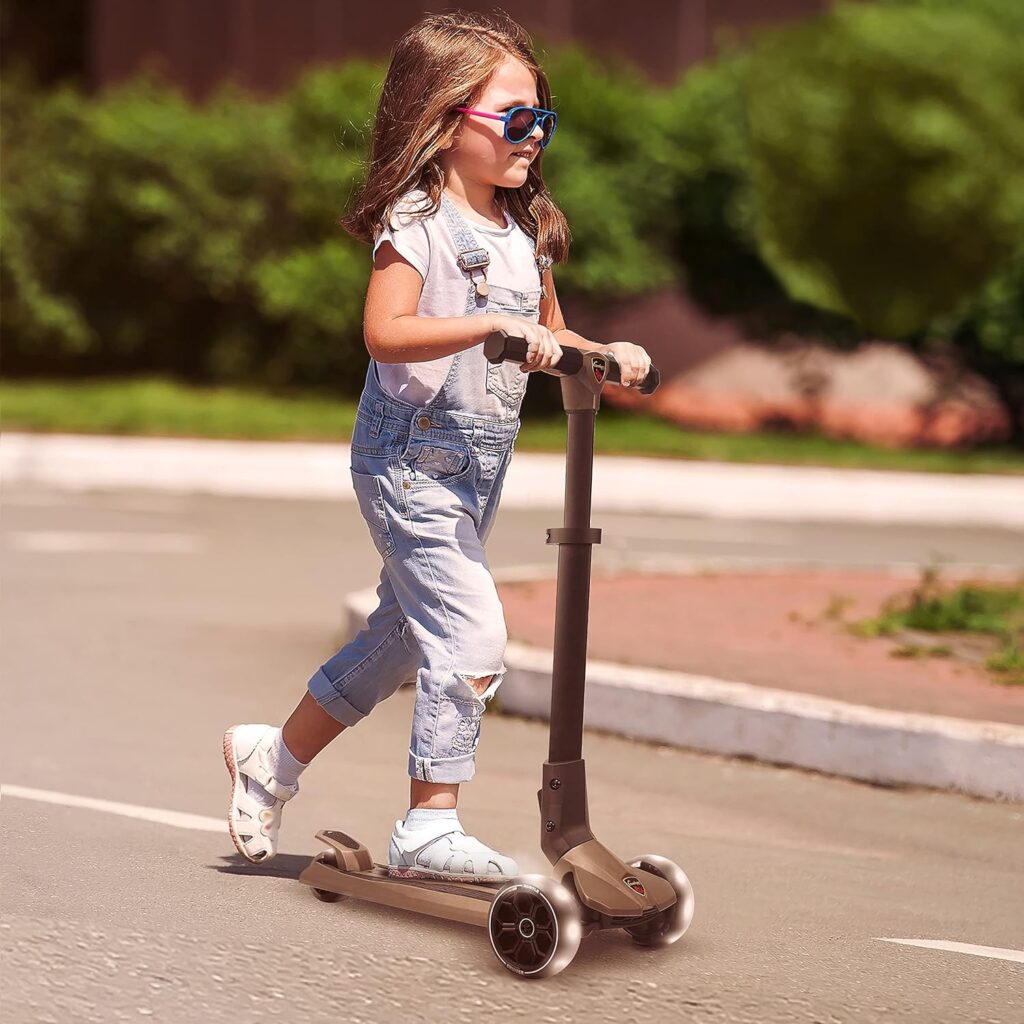 3 Wheeled Scooter for Kids - Foldable Stand Child Toddlers Toy Kick Scooters w/ Built-in LED Wheel Lights, Anti-Slip Wide Deck, Adjustable Height, Great for Outdoor Fun - Hurtle HURXLPK