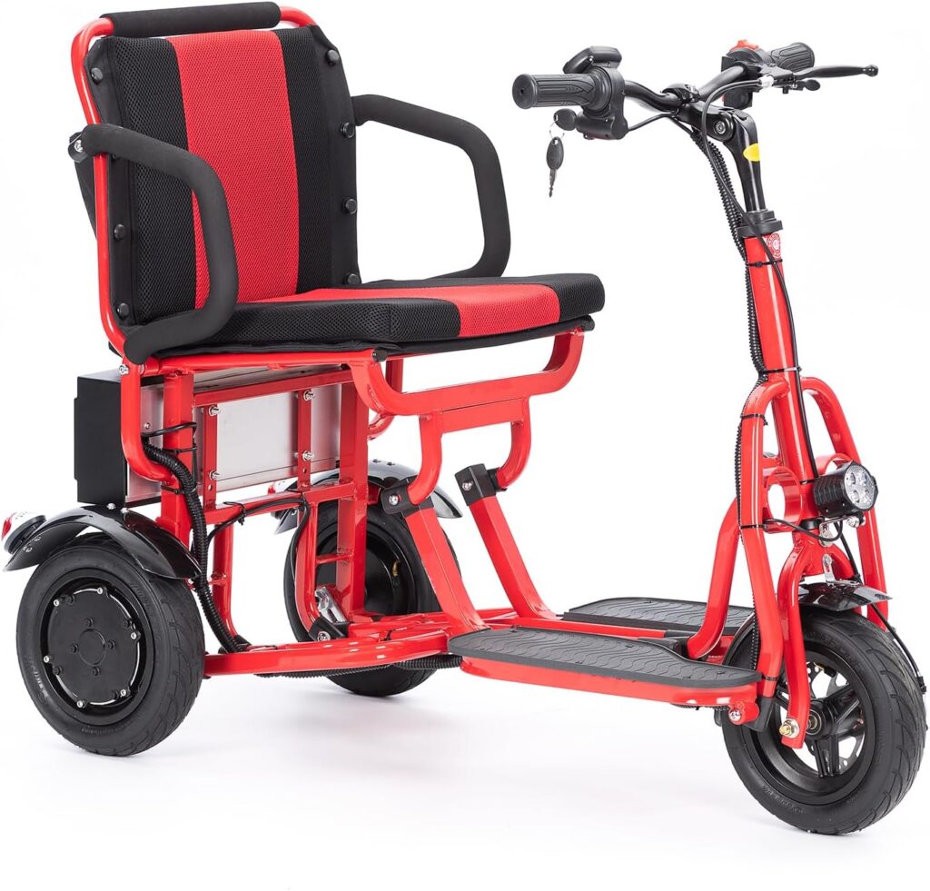 Culver Folding Mobility Scooter - Red Lightweight Portable Scooter for Adults - 3 Wheel Motorized Scooter - Travel Scooters for Adults, Loads 280lbs, Only 49lbs - 15mi Range Electric Scooter Adults