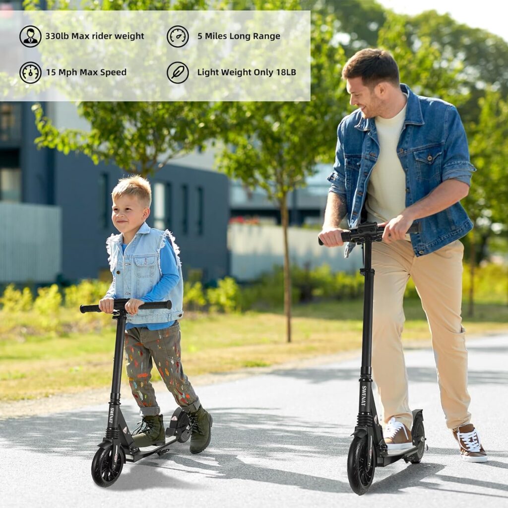 Electric Scooter for Kids and Adults, Max 5 Miles Range and 15 Mph Speed, 8 Solid Rubber Wheels Lightweight Electric Kick Scooter for Kids 8+