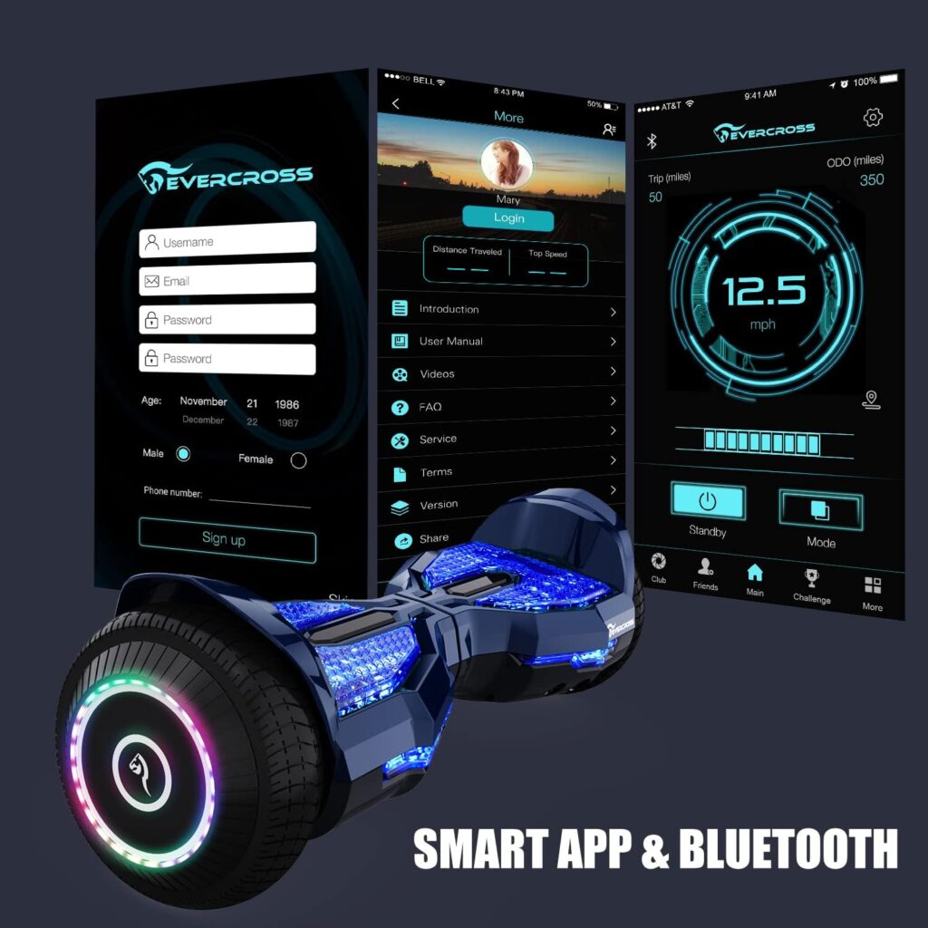 EVERCROSS Hoverboard, 6.5 Hover Board with Seat Attachment, Self Balancing Scooter with APP, Bluetooth Hoverboards for Kids  Adults