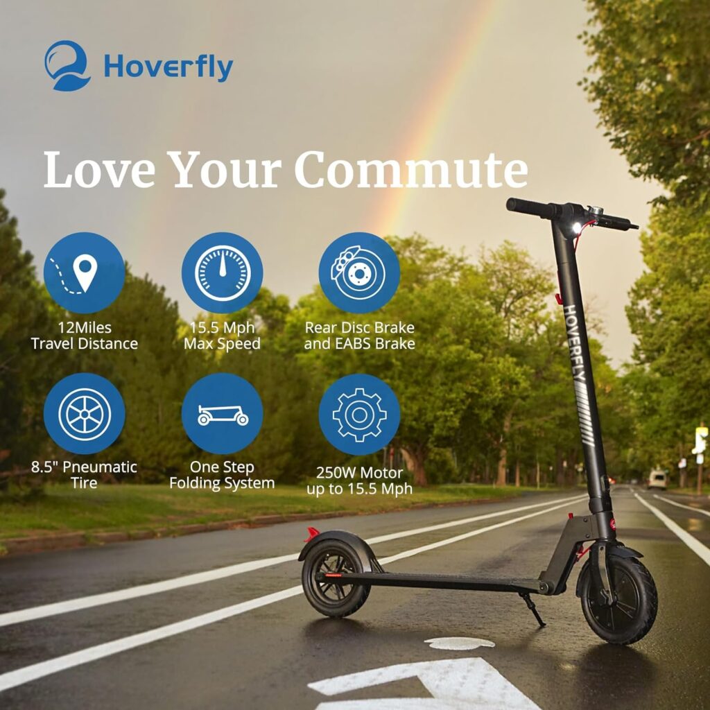 HOVERFLY Electric Scooter, 6.5/8.5 Pneumatic Tire, Max 7/12/15/18 Mile  15.5 Mph Speed by 200W/250W/300W Motor, Aluminum Alloy Frame, Cruise Control Foldable Escooter for Adult Teens