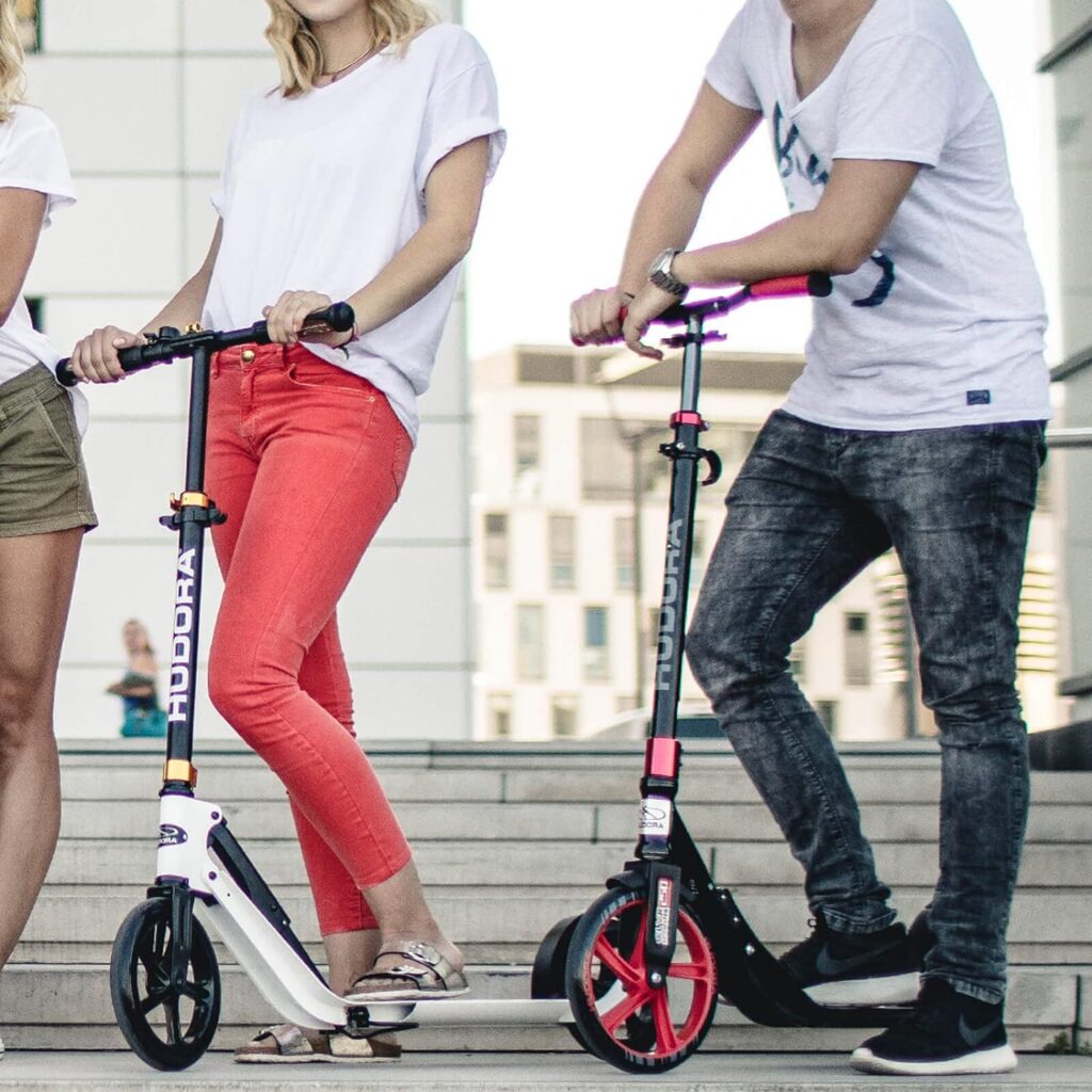 Hudora Scooter for Adults - Folding Adult Scooters Adjustable Height, Scooters for Teens 12 Years and up, Kick Scooter for Outdoor Use, Lightweight Durable All-Aluminum Frame