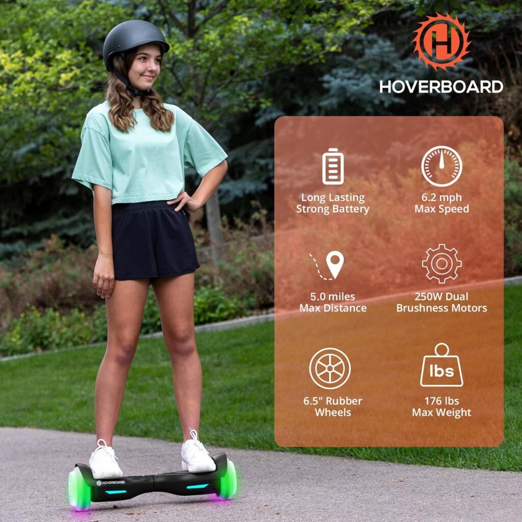 Pulse Hoverboard for Kids Ages 6-12, 6.5Self-Balancing Scooter with Music Speaker  6 Colorful Lights Modes, Electric Hover Board for Adults Kids Gift, UL2272 Certified