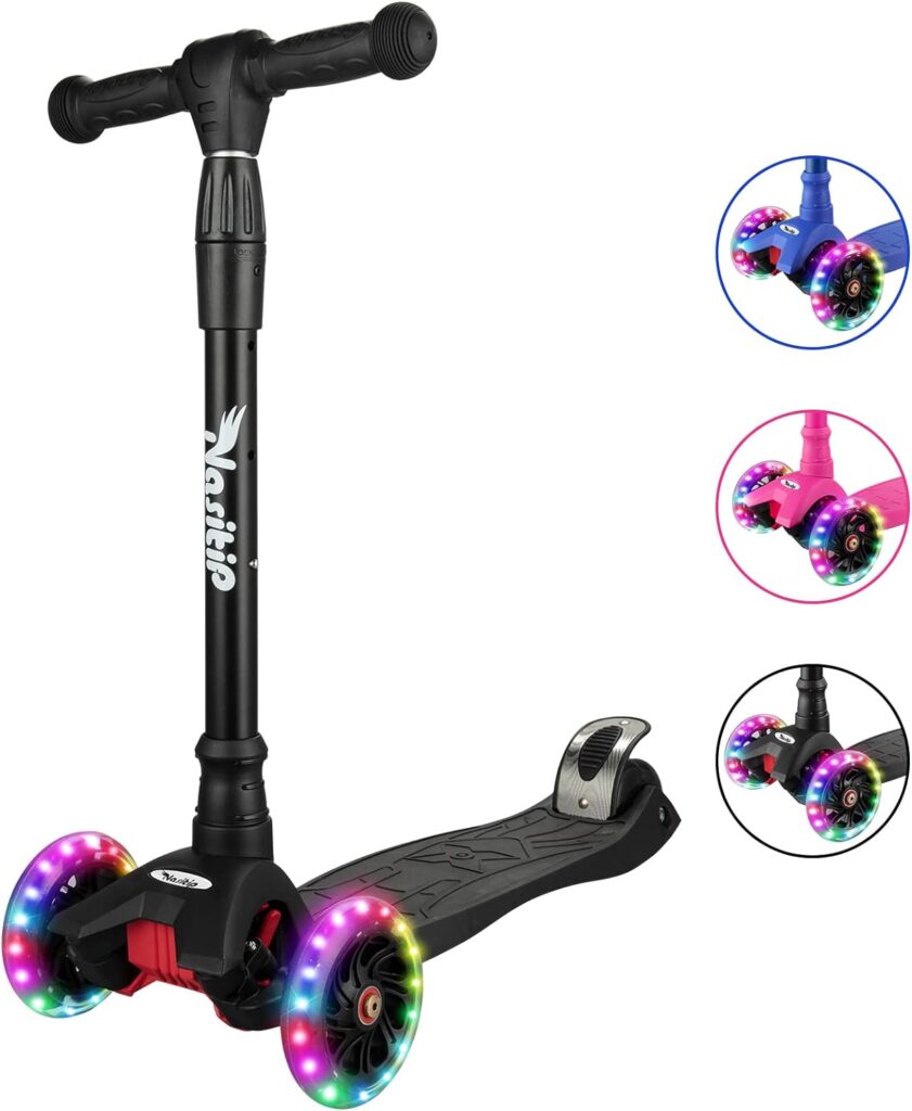 Scooters for Kids Age 3-5, Kick Scooter for Boys Girls Toddlers, 4 Adjustable Height, AEBC-9 Bearing, 3 Light Up Wheels, Lean to Steer, Outdoor Activities for Children from 3 to 12 Years Old