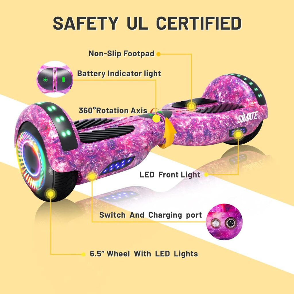 SIMATE 6.5 Hoverboard with Bluetooth  LED Lights, Self Balancing Hover Boards for Kids  Adults  Girls  Boys, for All Ages