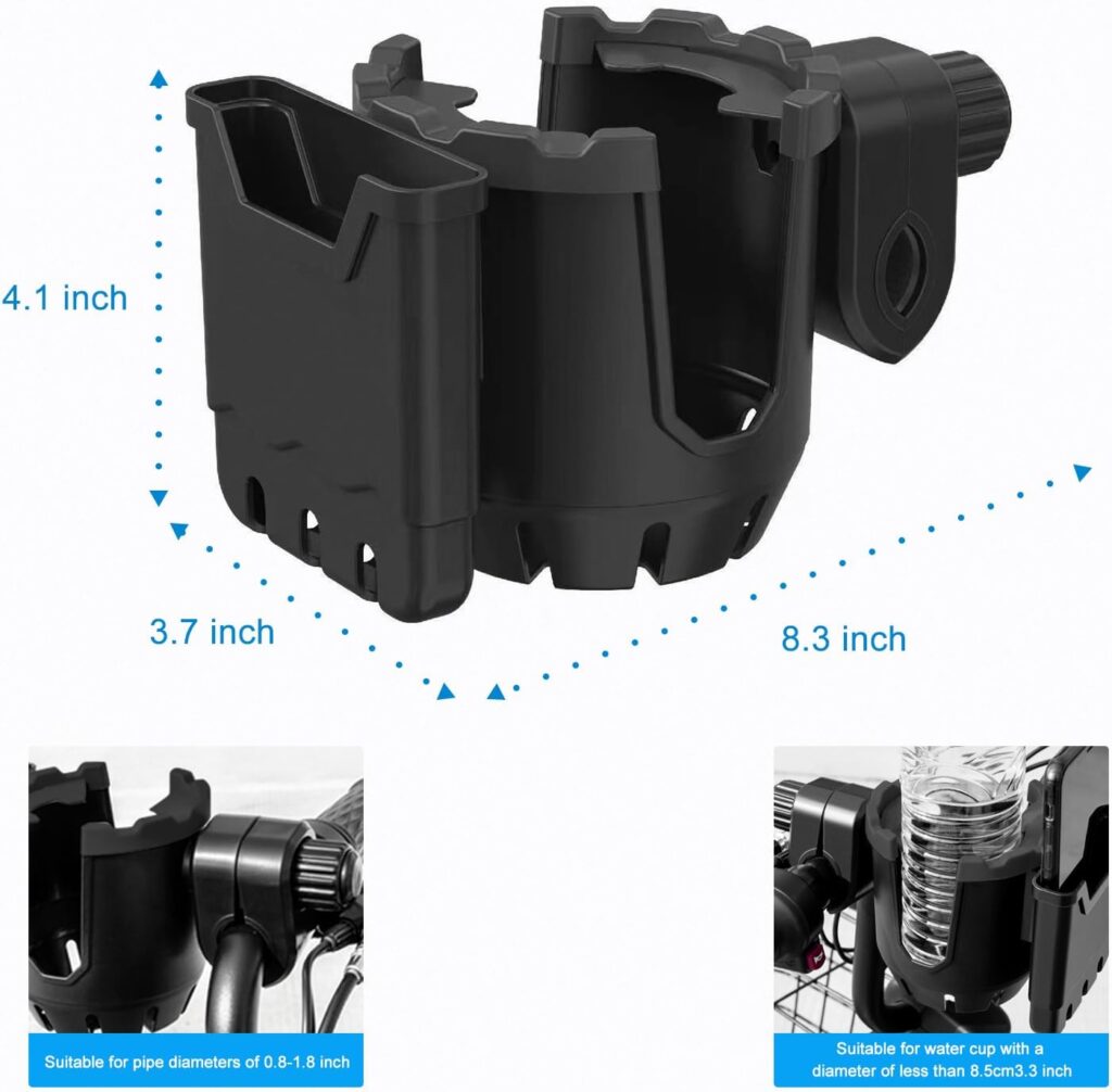 Stroller Cup Holder with Phone Holder, Cup Holder for Uppababy Stroller,Adjustable 2-in-1 Universal Cup Phone Holder for Stroller, Walker, Motorcycle, Wheelchair, Scooter
