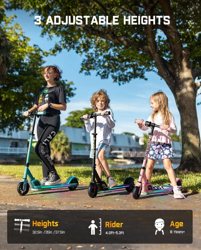 C9 Pro Electric Scooter for Kids Ages 8+, Colorful Rainbow Lights, 5/8/10MPH, 5 Miles Range, LED Display, Adjustable Height, Foldable, Gifts for Boys and Girls up to 132 lbs