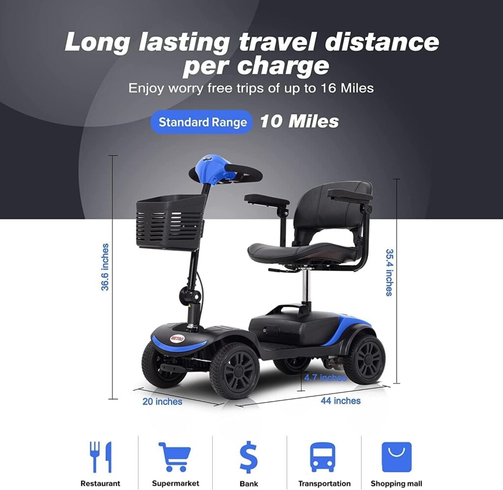 Folding Mobility Scooter for Seniors 4 Wheel Scooter for Adults Electric Medical Scooter Compact for Travel - Electric Powered Wheelchair Device - Compact Heavy Duty Mobile (Light Blue)