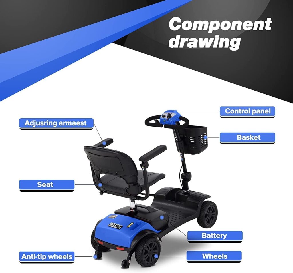 Folding Mobility Scooter for Seniors 4 Wheel Scooter for Adults Electric Medical Scooter Compact for Travel - Electric Powered Wheelchair Device - Compact Heavy Duty Mobile (Light Blue)