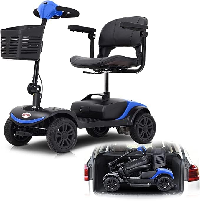 Folding Mobility Scooter for Seniors 4 Wheel Scooter for Adults Electric Medical Scooter Compact for Travel - Electric Powered Wheelchair Device - Compact Heavy Duty Mobile (Light Blue)