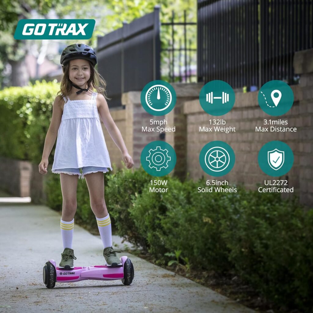 Gotrax SRX Mini Hoverboard with 6.5 inch Wheels, UL2272 Certified, 25.2V 2.0Ah Capacity Battery, Dual 150W Motor up to 5mph for 44lb-132lb Kids