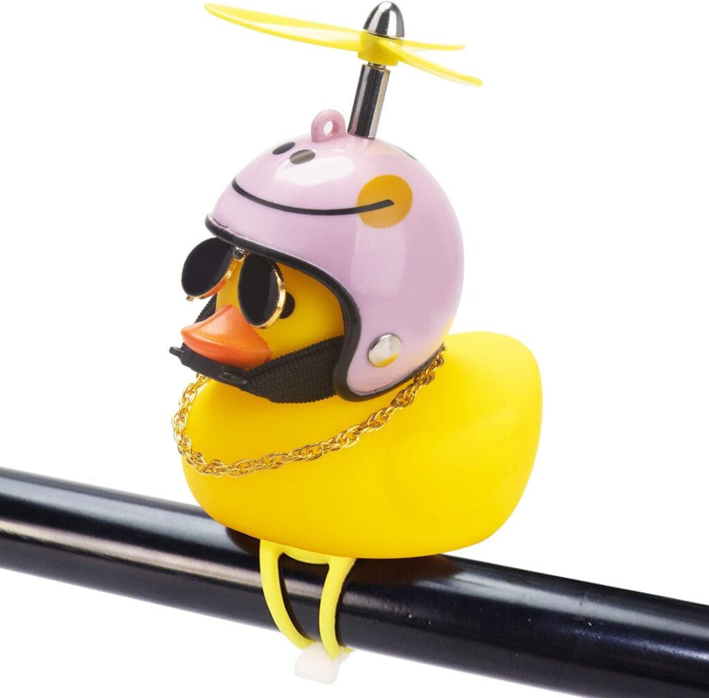 wonuu Rubber Duck Toy Car Ornaments Yellow Duck Car Dashboard Decorations Squeeze Duck Bicycle Horns with Propeller Helmet