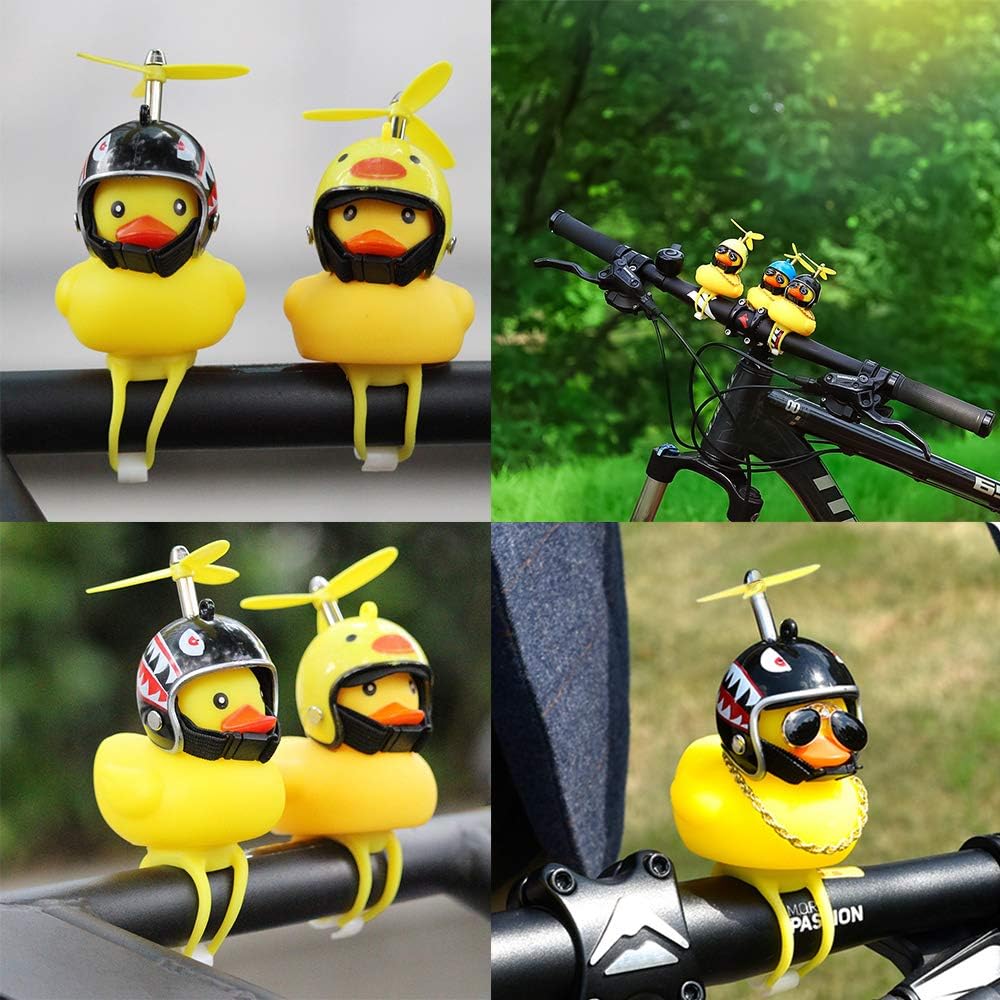 wonuu Rubber Duck Toy Car Ornaments Yellow Duck Car Dashboard Decorations Squeeze Duck Bicycle Horns with Propeller Helmet