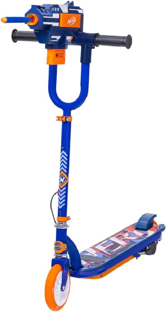 NERF Kids Electric Scooter - Kick Scooter, NERF Blaster, Fires Up to 60 Feet, Adjustable Height, Anti-Slip Deck, Rear Brake, E Scooter for Kids, Kids Scooter, Outdoor Toys, Ages 8+, Up to 185 lbs