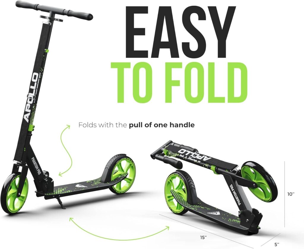 APOLLO Adult Scooter - Folding Kick Scooter for Teens and Adults weighing up to 220 lbs. Foldable, with Big Wheels (XXL), and an LED Light-Up Wheel Option
