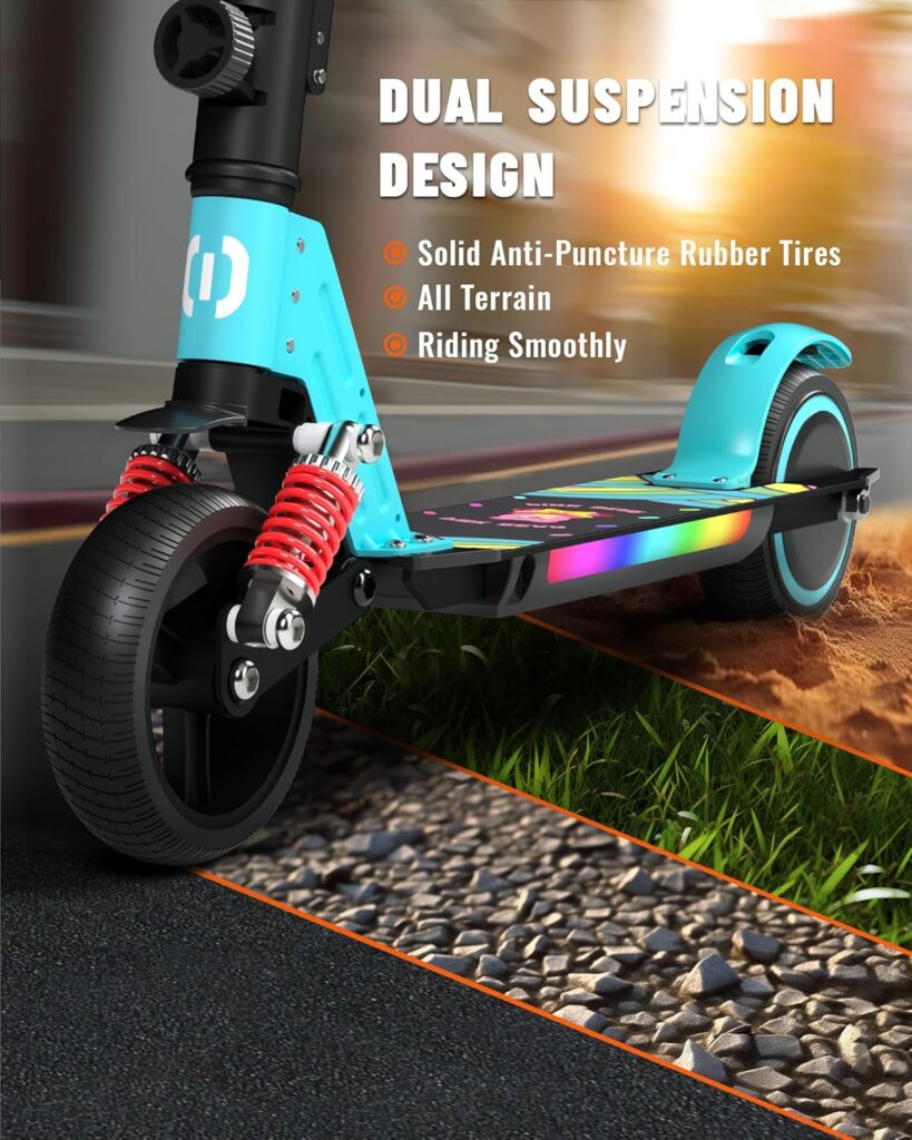 SIMATE Electric Scooter for Kids, Pro E-Scooters with White Front Light and Colorful Body Lights, LED Display  Foldable, Top 8.7mph  5 Miles Range Power by 130W Motor, Gifts for Kids, Teens