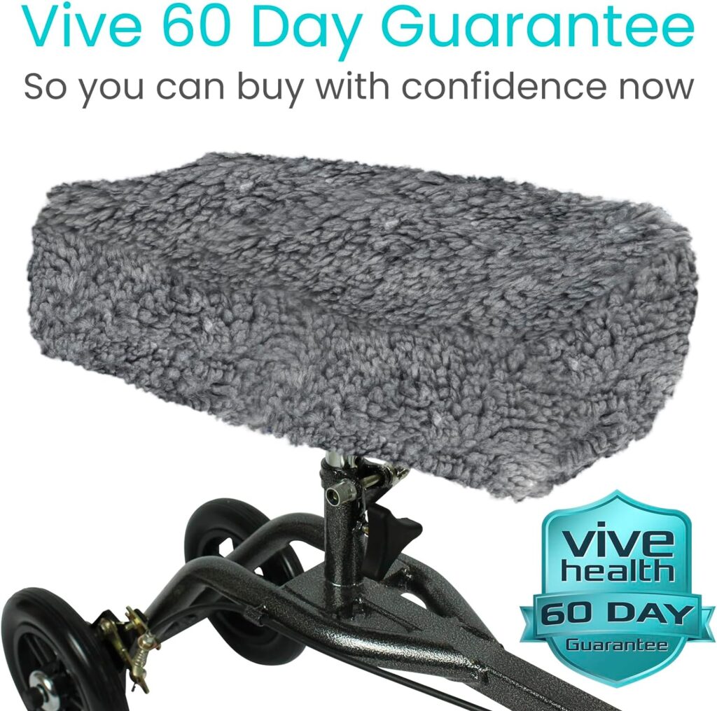 Vive Mobility Knee Scooter Pad Cover - Soft Plush Adult Sheepskin Memory Foam Cushion, Walker Accessory for Knee Roller, Padded Accessories Leg Cart Improves Comfort with Injury, Universal Fit (Black)