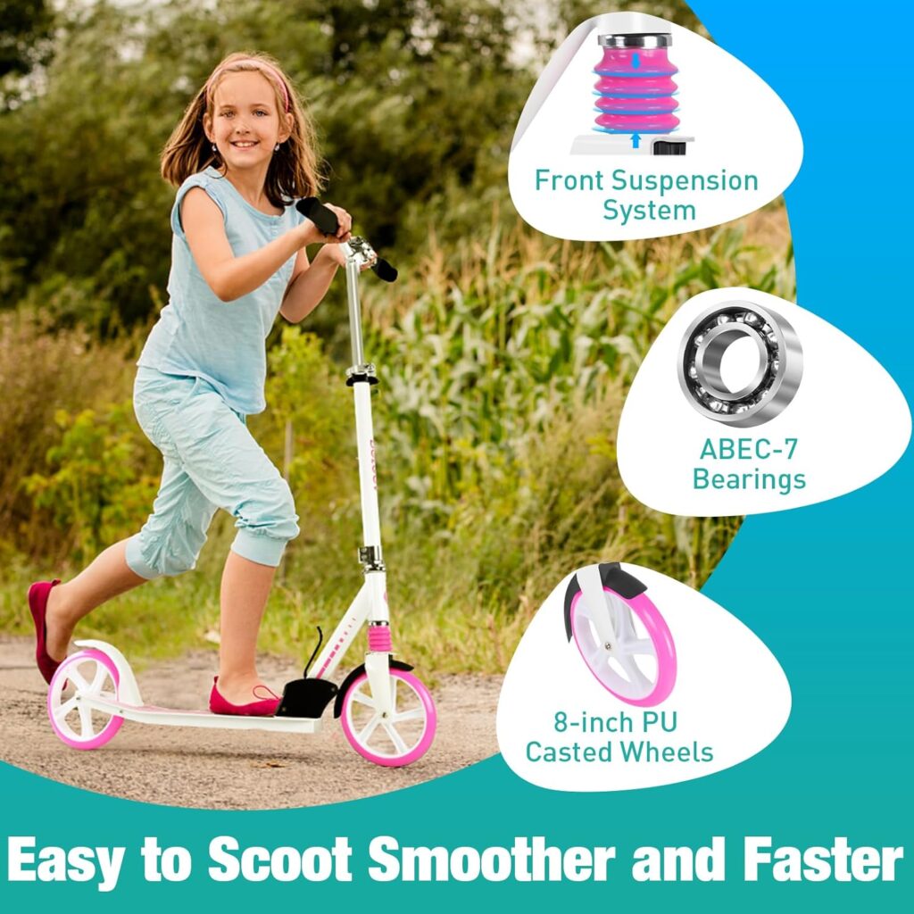 BELEEV V5 Scooters for Kids Years and up, Folding Kick Scooter Wheel for Adults Teens, Adjustable Handlebar, 200mm Big Wheels, Lightweight Sports Commuter Scooter, Sturdy Frame, up to 220lbs