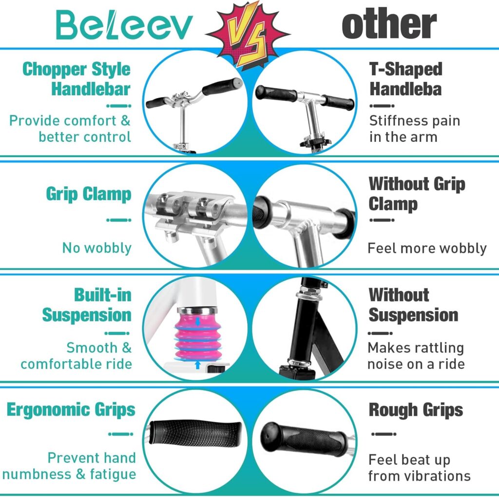 BELEEV V5 Scooters for Kids Years and up, Folding Kick Scooter Wheel for Adults Teens, Adjustable Handlebar, 200mm Big Wheels, Lightweight Sports Commuter Scooter, Sturdy Frame, up to 220lbs