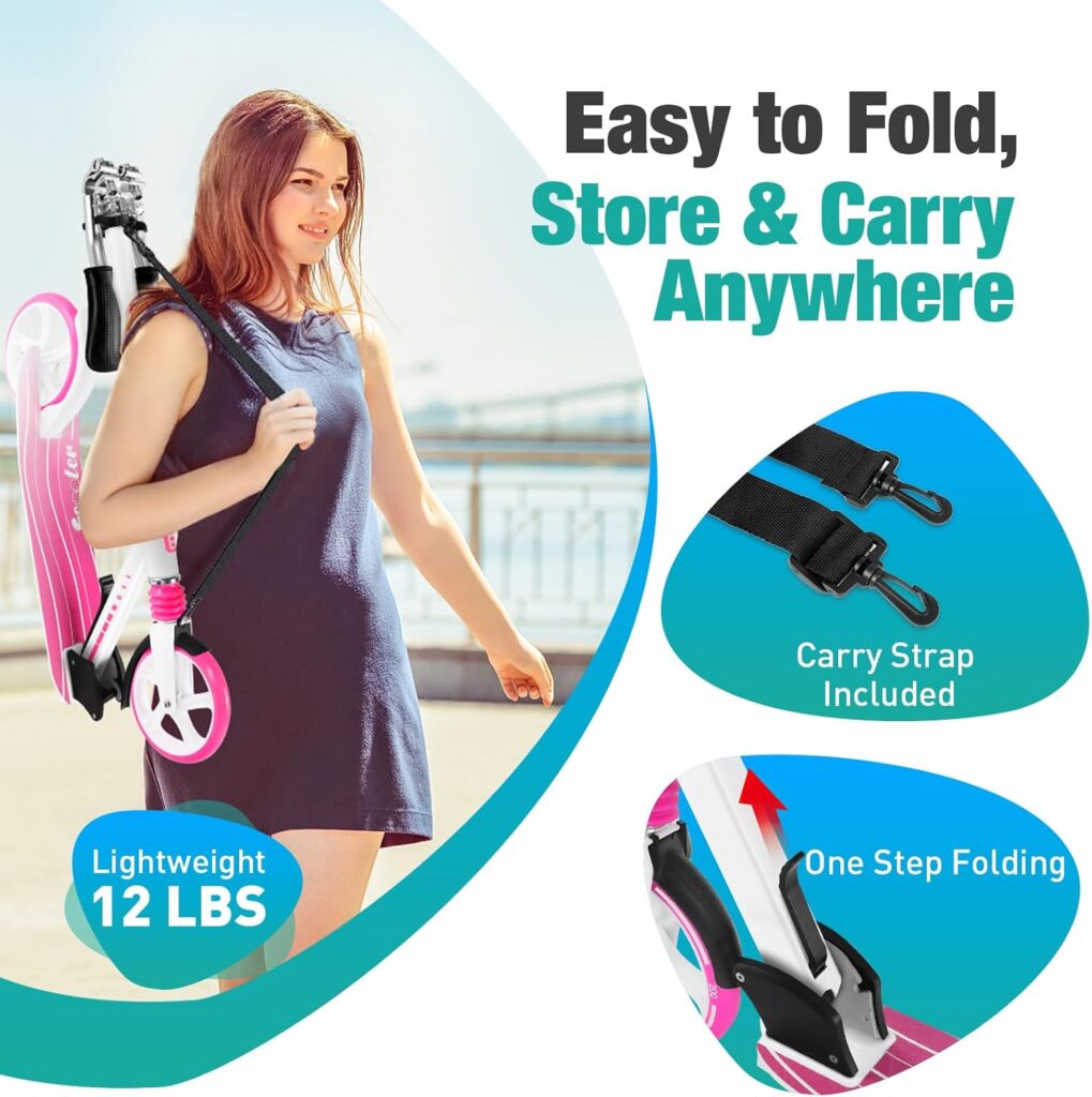 BELEEV V5 Scooters for Kids Years and up, Folding Kick Scooter Wheel for Adults Teens, Adjustable Handlebar, 200mm Big Wheels, Lightweight Sports Commuter Scooter, Sturdy Frame, up to 220lbs