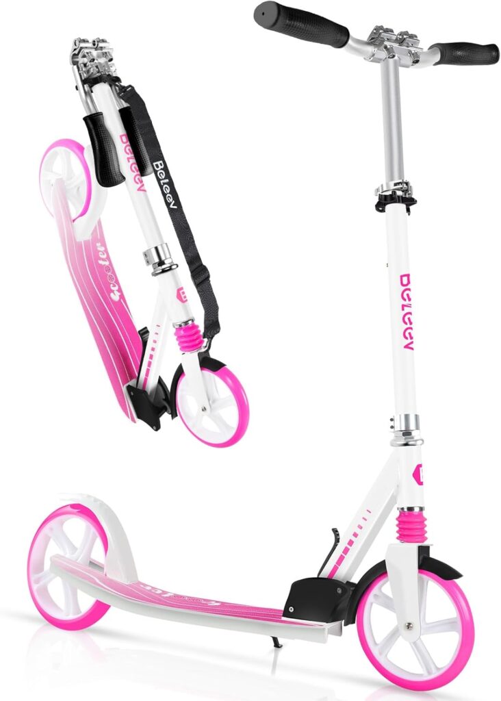 BELEEV V5 Scooters for Kids Years and up, Folding Kick Scooter Wheel for Adults Teens, Adjustable Handlebar, 200mm Big Wheels, Lightweight Sports Commuter Scooter, Sturdy Frame, up to 220lbs