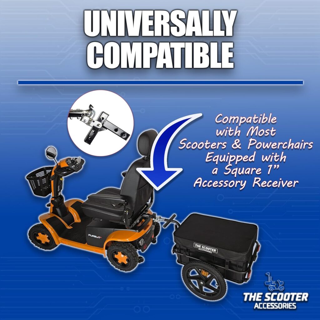 Cargo Trailer for Electric Mobility Scooter. Sturdy with Heavy Duty Large Tires and Cover. Pride, Baja, Go-Go Compatible.
