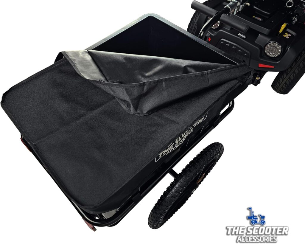 Cargo Trailer for Electric Mobility Scooter. Sturdy with Heavy Duty Large Tires and Cover. Pride, Baja, Go-Go Compatible.