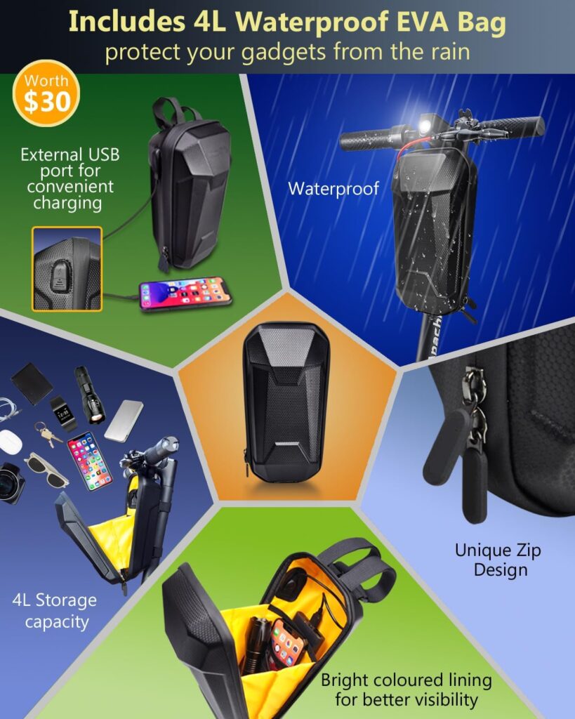 Scooter Storage Bag with USB Charging Port, Electric Scooter Handlebar Bags for Escooter, Electric Bike, Ebike