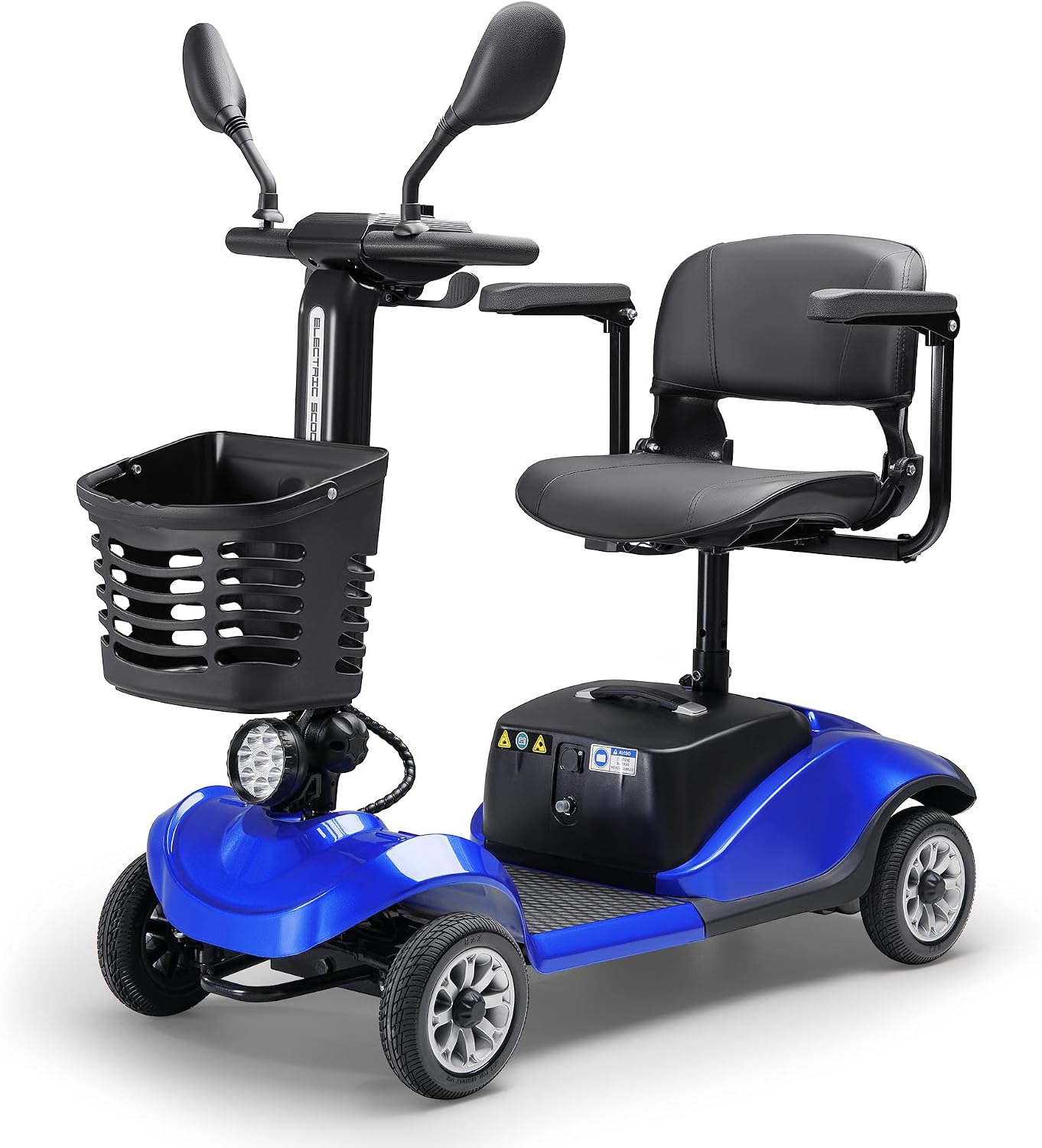 4 Wheel Mobility Scooter with Display, Electric Power Mobility Scooters for Seniors Adult with Lights Collapsible and Compact Duty Travel Scooter w/Basket and Extended Battery (Blue)