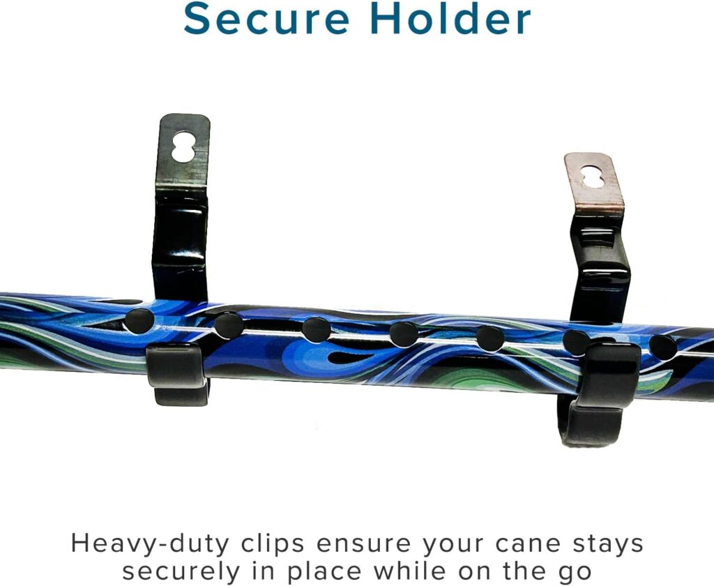 AlveyTech Clip Cane Holder for Mobility Scooters, Power Chairs, and Wheelchairs (Set of 2) - Mounts Under Armrests, Universal Compatible with Pride, Go-Go, Jazzy, Drive, Medline, Golden, and More
