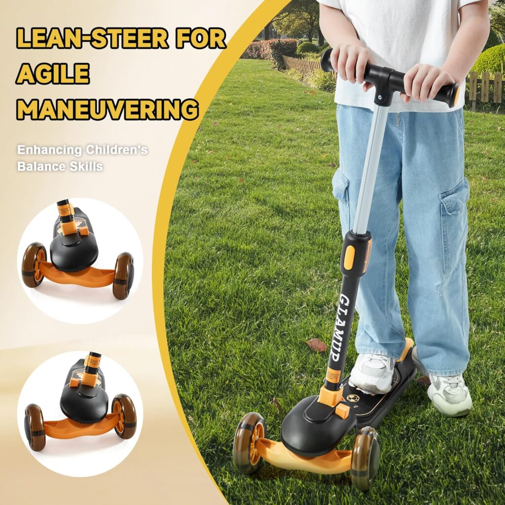 GLAMUP Kids Scooter, Wheel Scooter for Kids Ages 3-12, Adjustable Handlebar, Lean-to-Steer, Foldable Kick Scooter for Boys and Girls GLAMUP Kids Scooter, Wheel Scooter for Kids Ages 3-12, Adjustable Handlebar, Lean-to-Steer, Foldable Kick Scooter for Boys and Girls