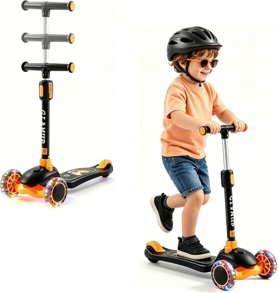 GLAMUP Kids Scooter, Wheel Scooter for Kids Ages 3-12, Adjustable Handlebar, Lean-to-Steer, Foldable Kick Scooter for Boys and Girls GLAMUP Kids Scooter, Wheel Scooter for Kids Ages 3-12, Adjustable Handlebar, Lean-to-Steer, Foldable Kick Scooter for Boys and Girls