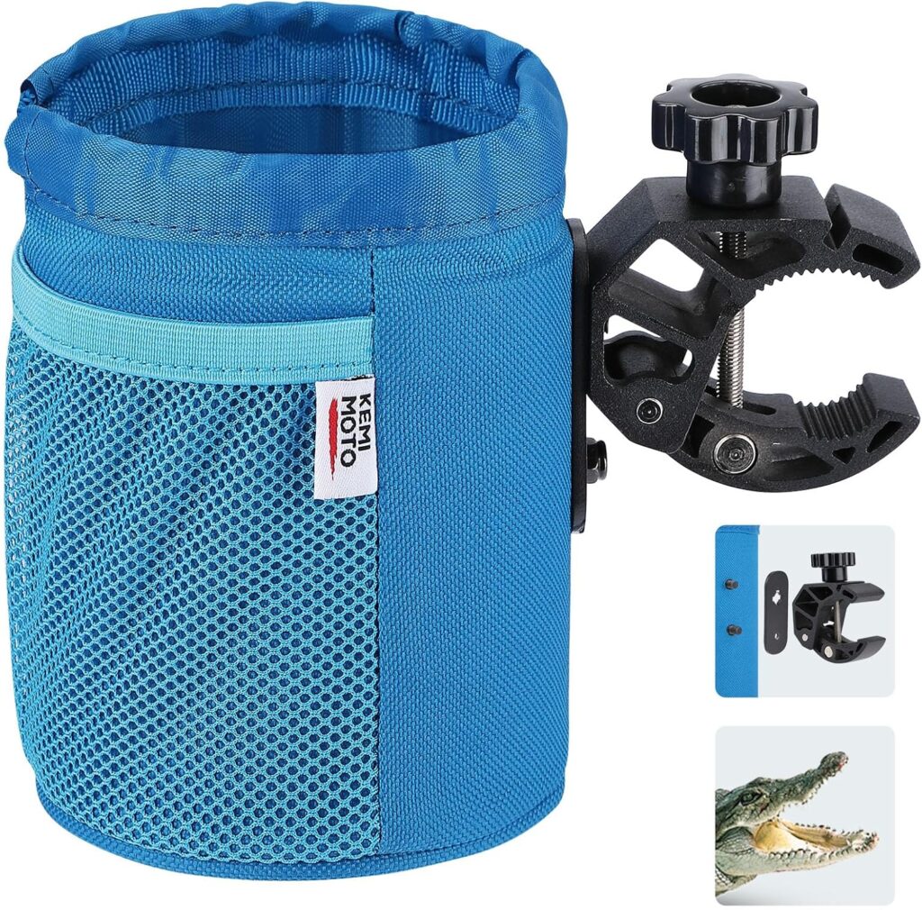 KEMIMOTO Motorcycle Cup Holder, Oxford Fabric Motorcycle Drink Holder with 0.6-1.5 Alligator Clamp, Universal Water Bottle Cup Accessories for Bike, ATV/UTV, Scooter, Boat, Walker