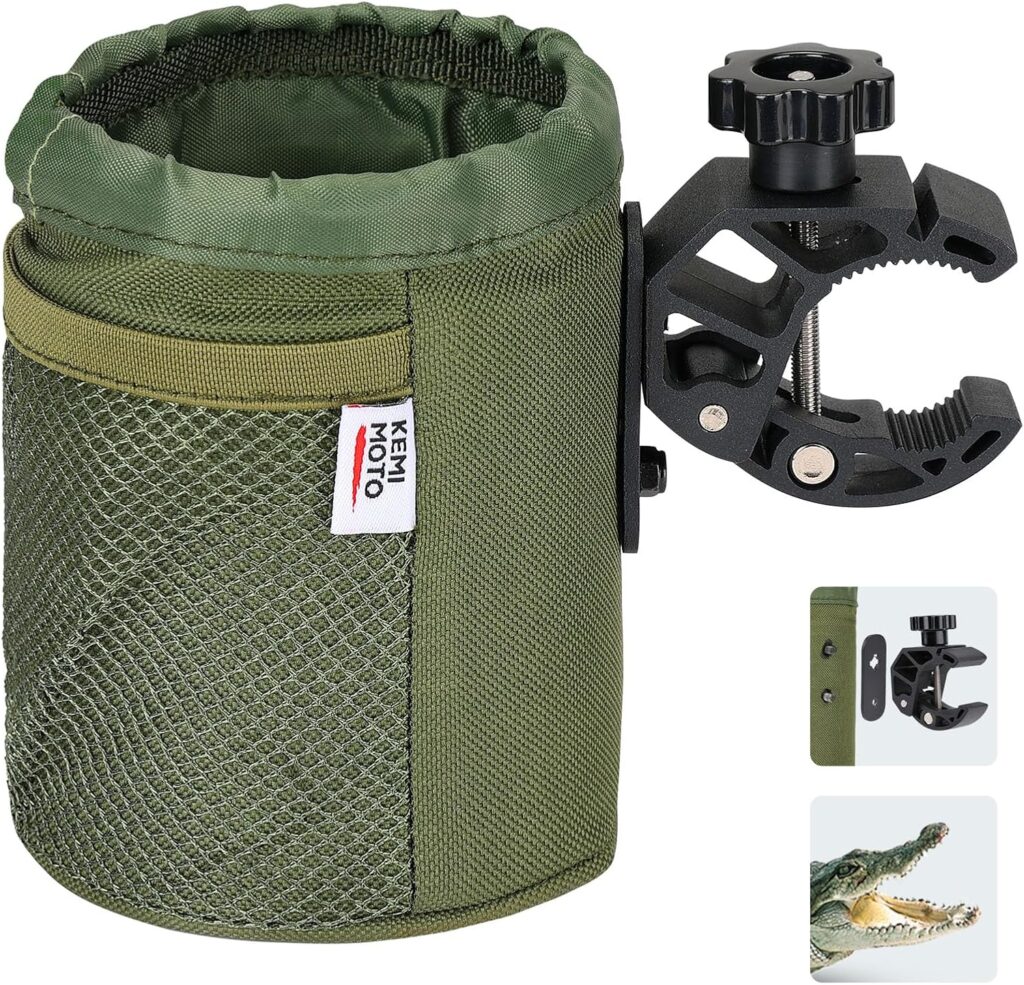 KEMIMOTO Motorcycle Cup Holder, Oxford Fabric Motorcycle Drink Holder with 0.6-1.5 Alligator Clamp, Universal Water Bottle Cup Accessories for Bike, ATV/UTV, Scooter, Boat, Walker